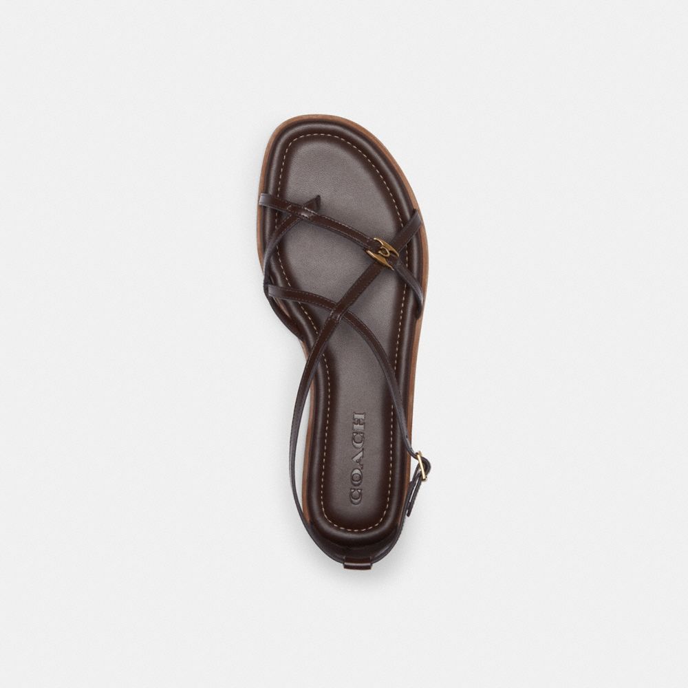 COACH®,Jenni Sandal,Leather,Sandals,Logo,Metal,Pull Tab,Casual,Brown,Inside View,Top View
