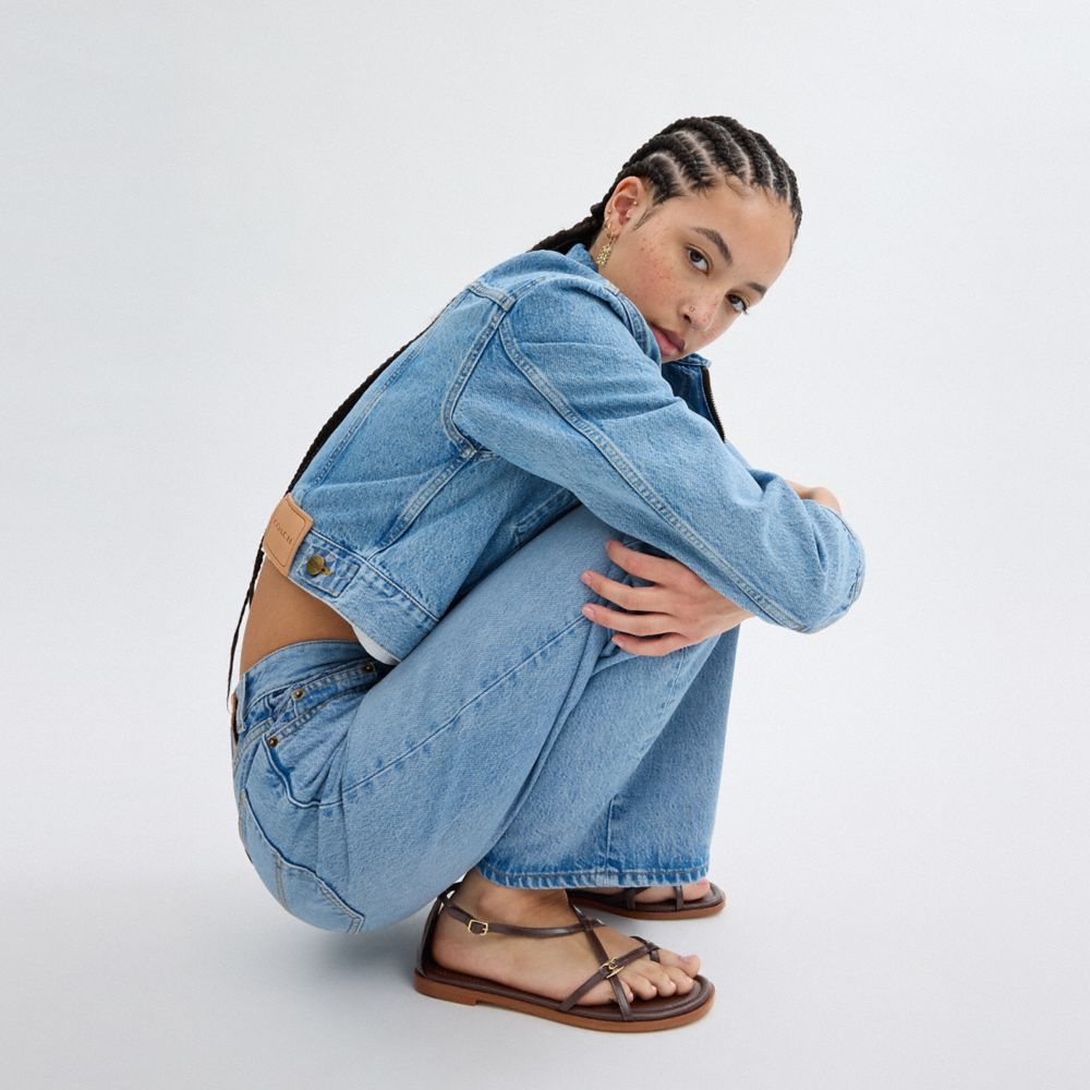 COACH®,Jenni Sandal,Leather,Sandals,Metal,Logo,Pull Tab,Casual,Brown,Detail View