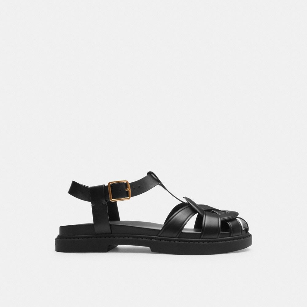 COACH®,BELLA FISHERMAN SANDAL,Black,Angle View