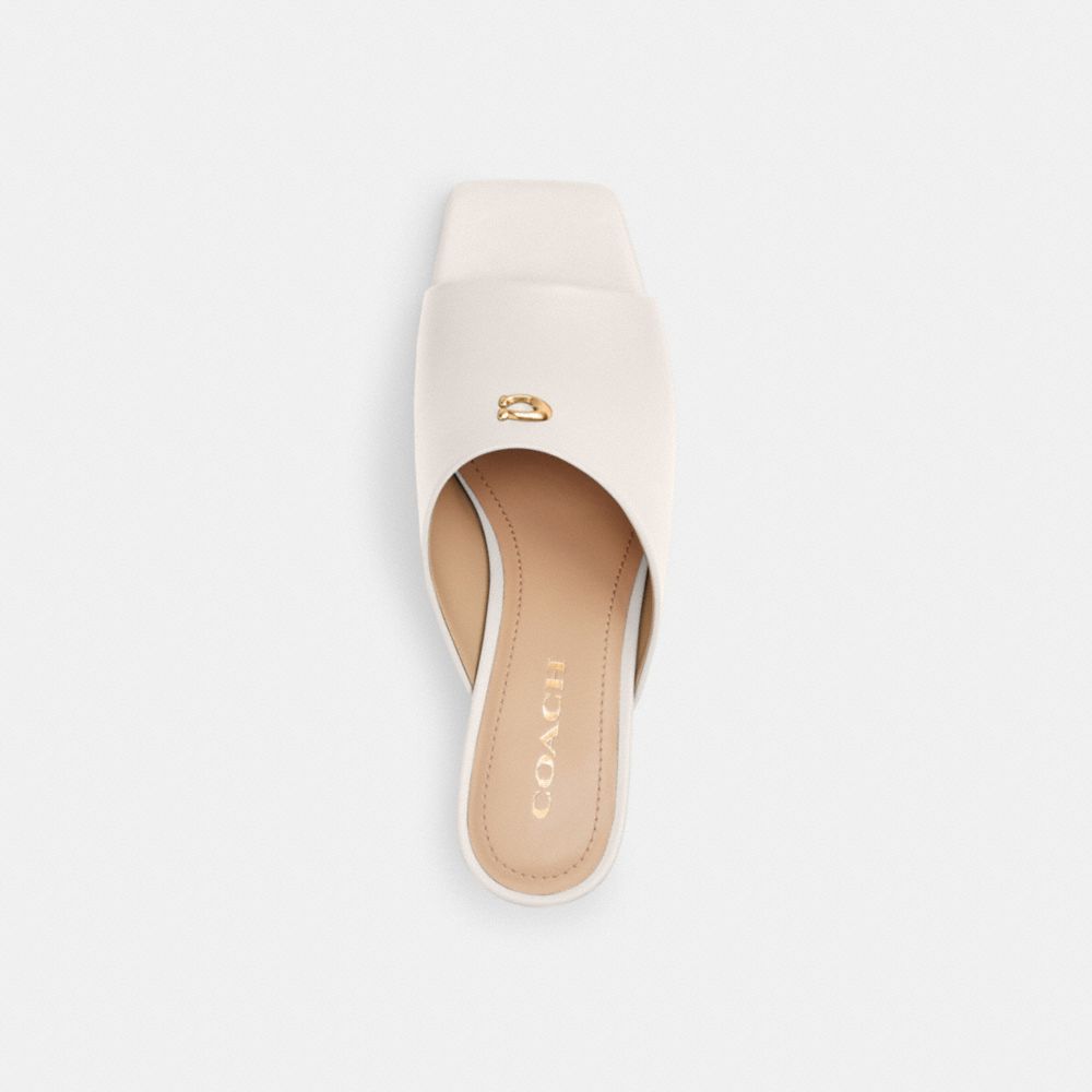 COACH®,Celeste Wedge,Leather,Rubber,Slides,Logo,Metal,Pull Tab,Casual,Pool,Day Party,White,Inside View,Top View