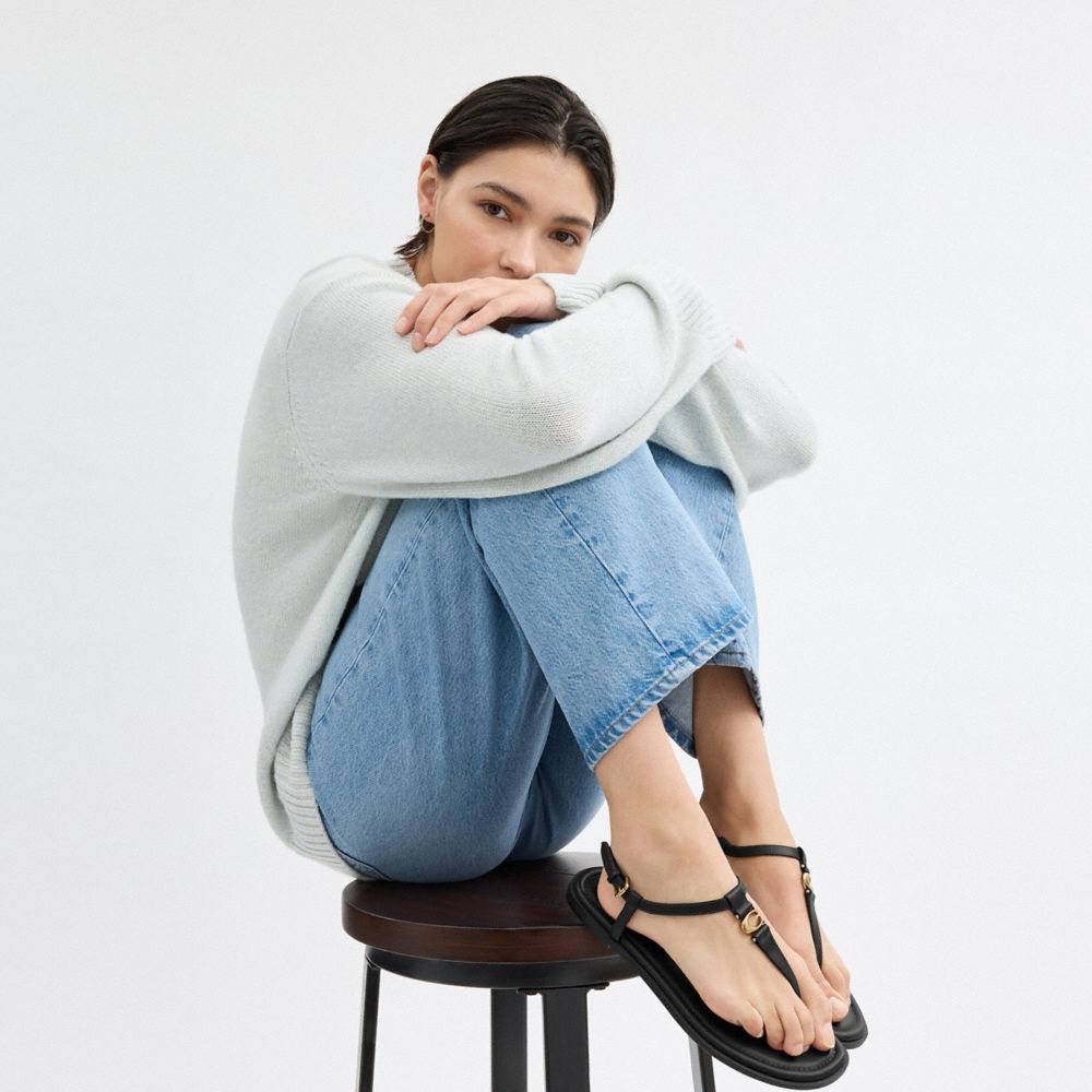 COACH®,Jessica Sandal,Leather,Sandals,Metal,Logo,Pull Tab,Gold Metal,Casual,Black,Detail View