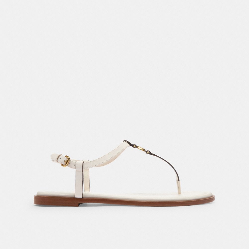 COACH®,Jessica Sandal,Leather,Sandals,Metal,Logo,Pull Tab,Gold Metal,Casual,White,Angle View