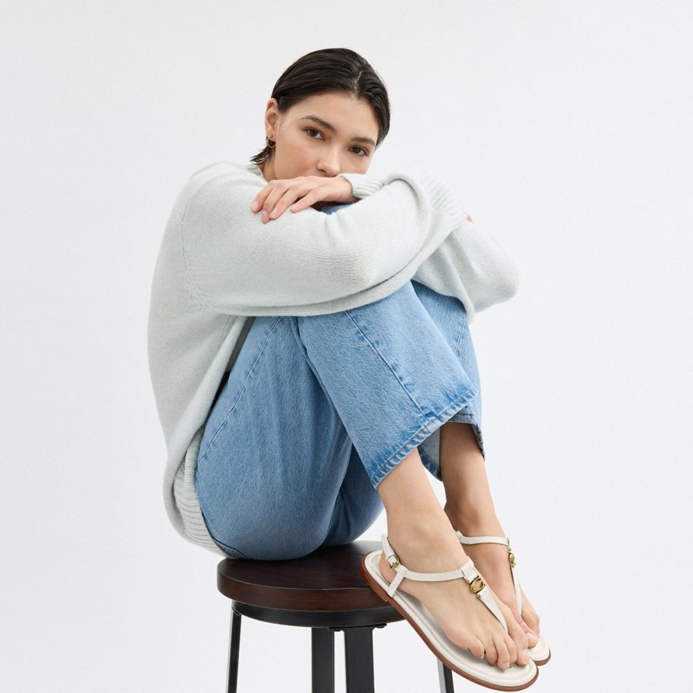 COACH®,Jessica Sandal,Leather,Sandals,Metal,Logo,Pull Tab,Gold Metal,Casual,White,Detail View