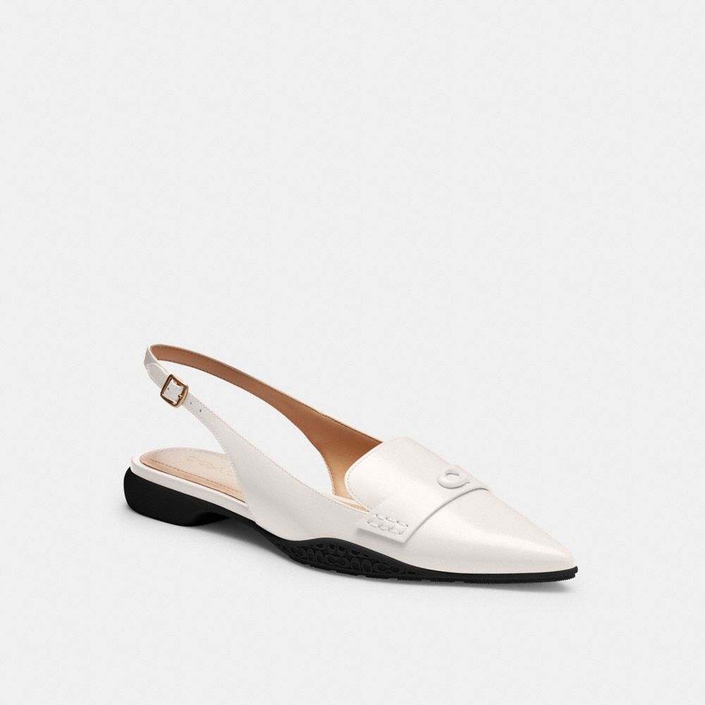 COACH®,Carrie Skimmer,Leather,Lining Leather,Rubber,Smoking Flat,Logo,Metal,Penny Loafer,Traction,Work,White,Front View