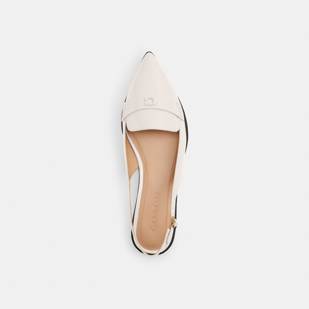 COACH®,Carrie Skimmer,Leather,Lining Leather,Rubber,Smoking Flat,Logo,Metal,Penny Loafer,Traction,Work,White,Inside View,Top View