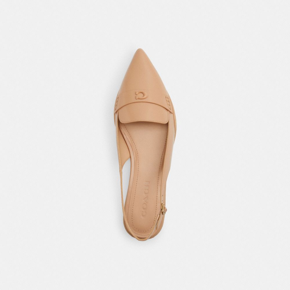 COACH®,Carrie Skimmer,Leather,Lining Leather,Rubber,Smoking Flat,Logo,Metal,Penny Loafer,Traction,Work,Beige,Inside View,Top View