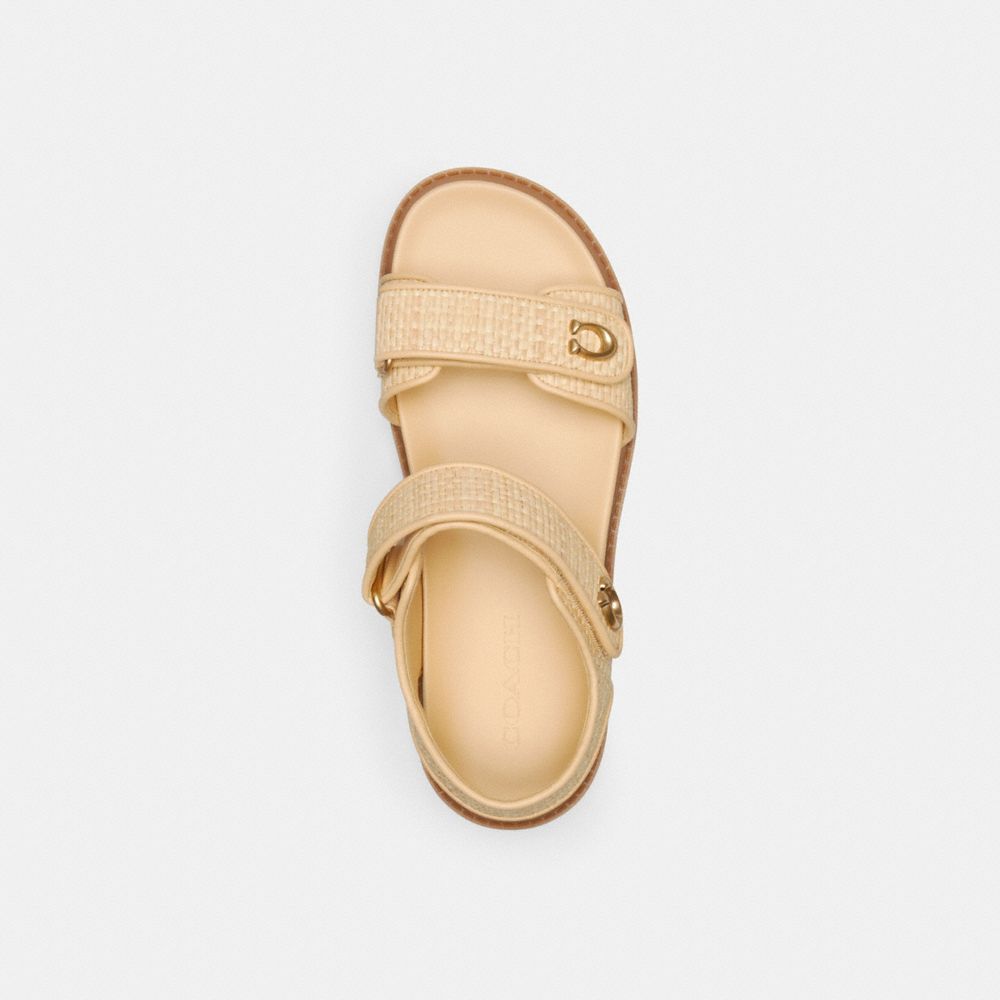COACH®,Brynn Sandal,EVA,Leather,Sandals,Straw,Logo,Metal,Padded Insole,Gold Metal,Casual,Beige,Inside View,Top View