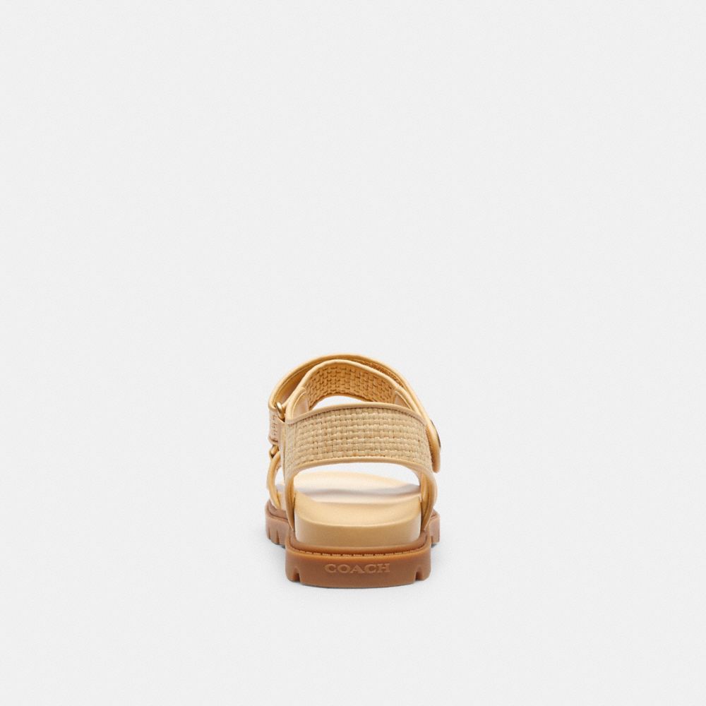 COACH®,Brynn Sandal,EVA,Leather,Sandals,Straw,Logo,Metal,Padded Insole,Gold Metal,Casual,Beige,Alternate View