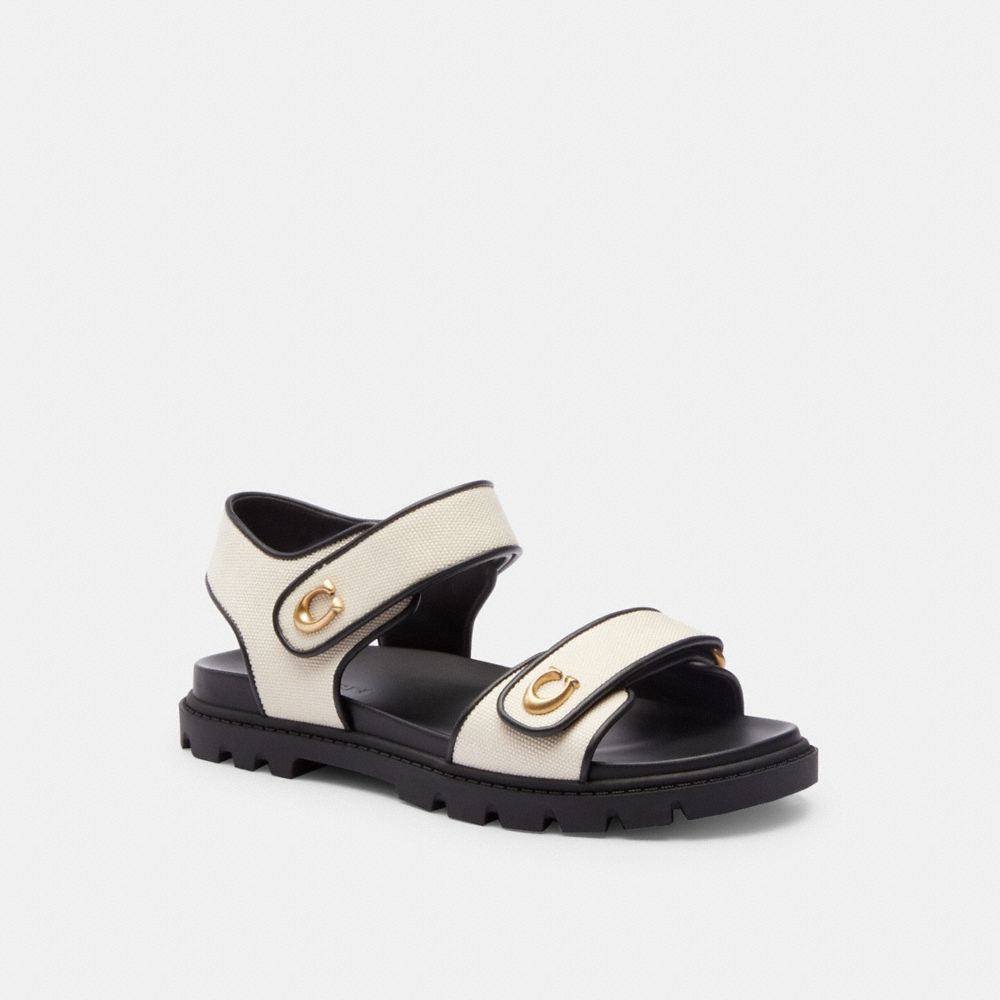 COACH®,BRYNN SANDAL,Chalk/Black,Front View