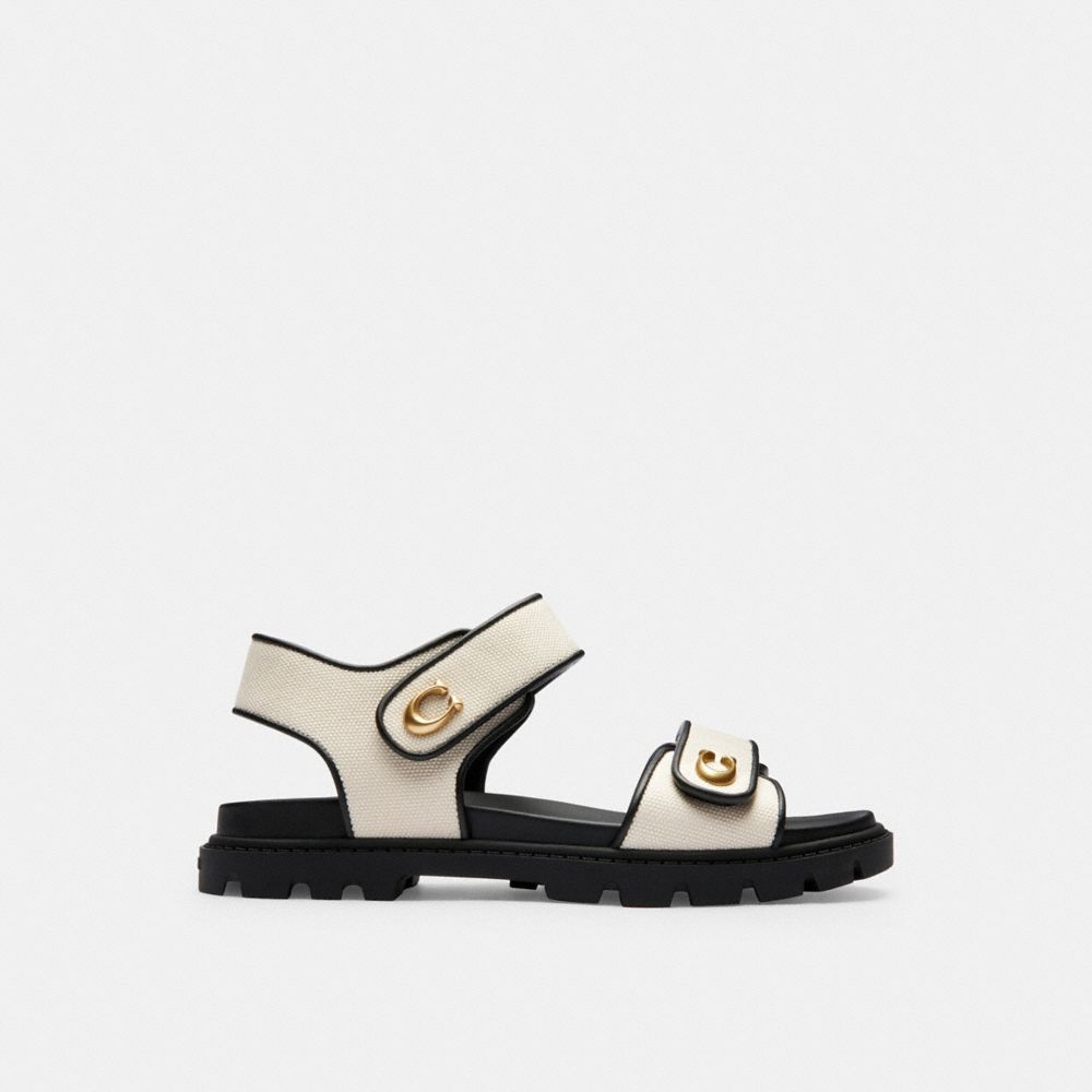 COACH®,BRYNN SANDAL,Chalk/Black,Angle View