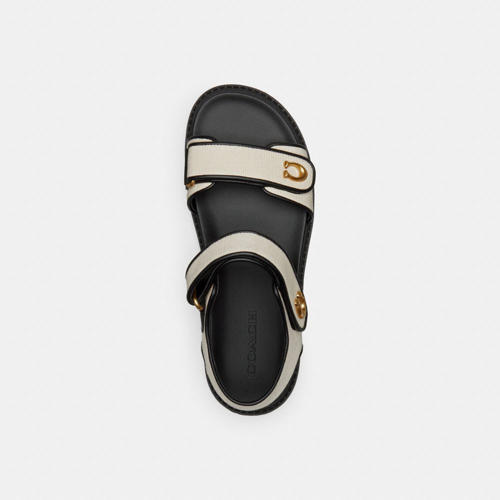 COACH®,Brynn Sandal,Rubber,Canvas,Sandals,Piping,Logo,Pull Tab,Cushioned,Casual,Cream,Inside View,Top View