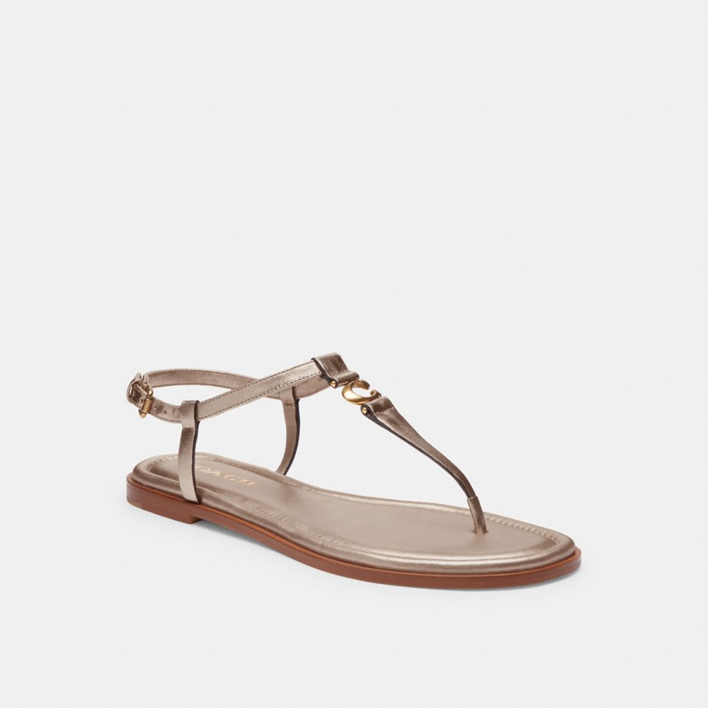 COACH®,JESSICA SANDAL,Metallic Leather,Champagne,Front View
