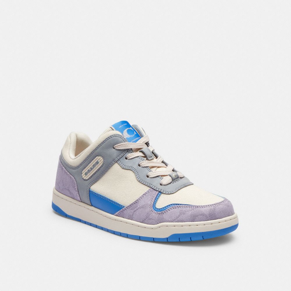 COACH®,CHAUSSURES DE SPORT BASSES EN TOILE SIGNATURE C201,Craie/Pourpre doux,Front View