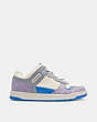 COACH®,C201 LOW TOP SNEAKER IN SIGNATURE CANVAS,Chalk/Soft Purple,Angle View