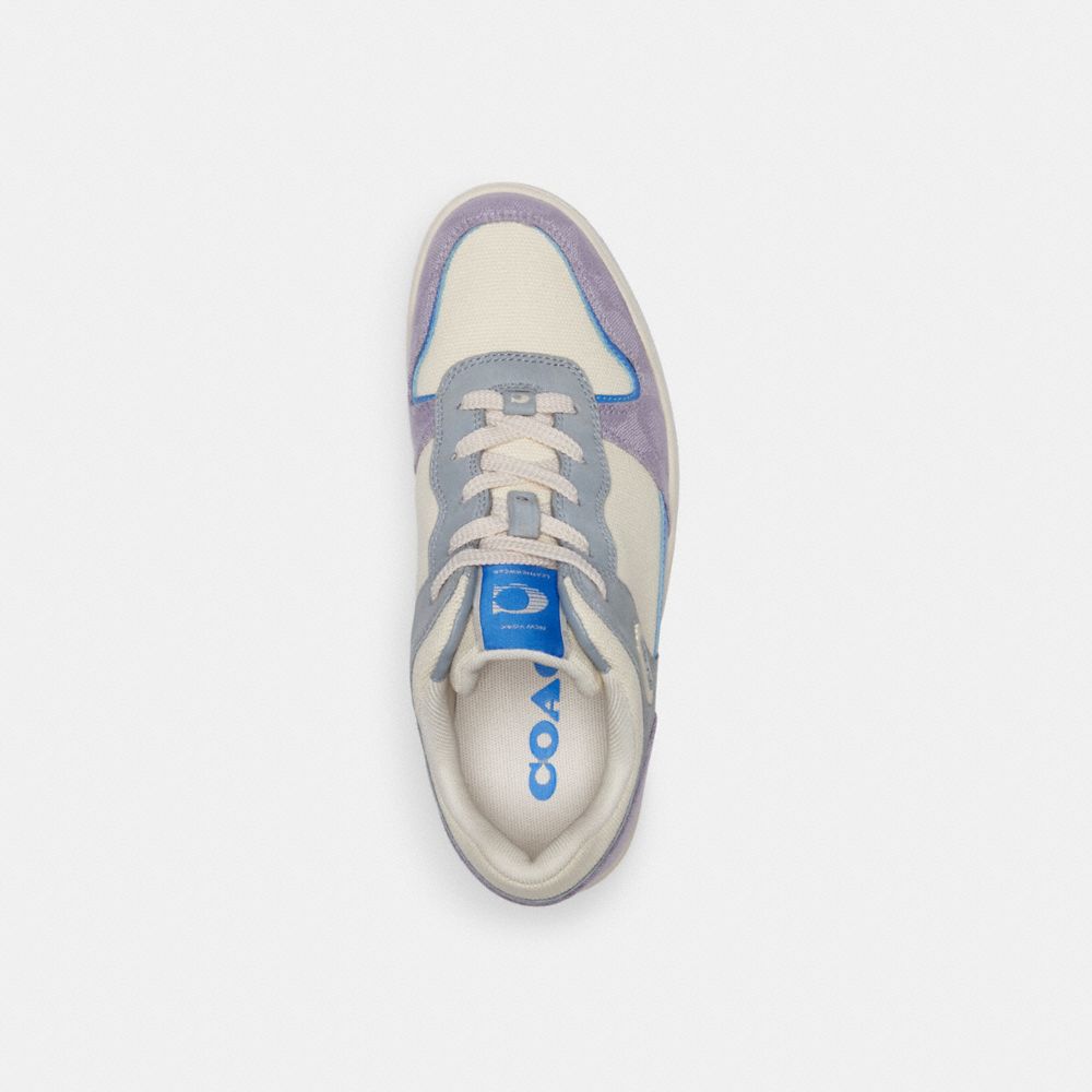 COACH®,C201 LOW TOP SNEAKER IN SIGNATURE CANVAS,Chalk/Soft Purple,Inside View,Top View