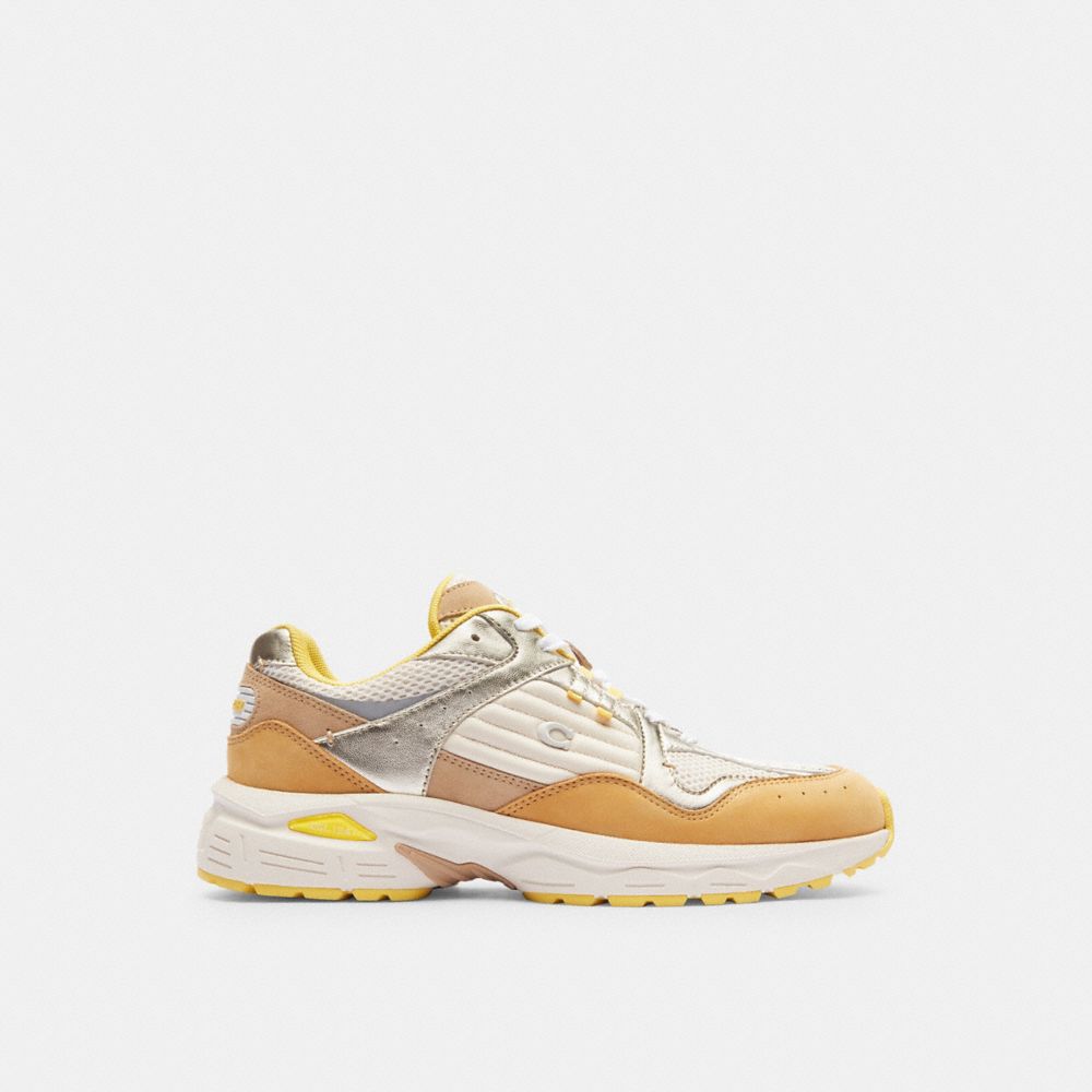 COACH®,CHAUSSURES DE SPORT C301,Cuir métallisé,Hêtre/Taupe,Angle View