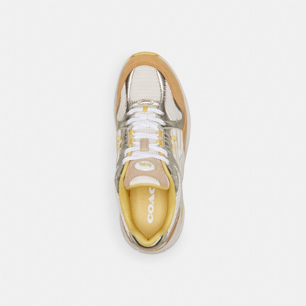 COACH®,CHAUSSURES DE SPORT C301,Cuir métallisé,Hêtre/Taupe,Inside View,Top View