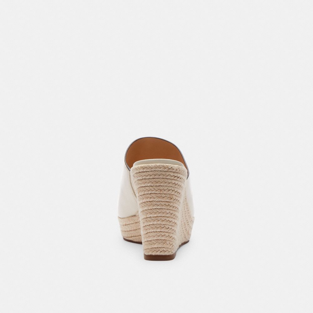 COACH®,Gloria Wedge,Leather,Rubber,Espadrilles,Slides,Logo,Metal,Padded Insole,Cushioned,Traction,Gold Metal,Day Party,Cream,Alternate View