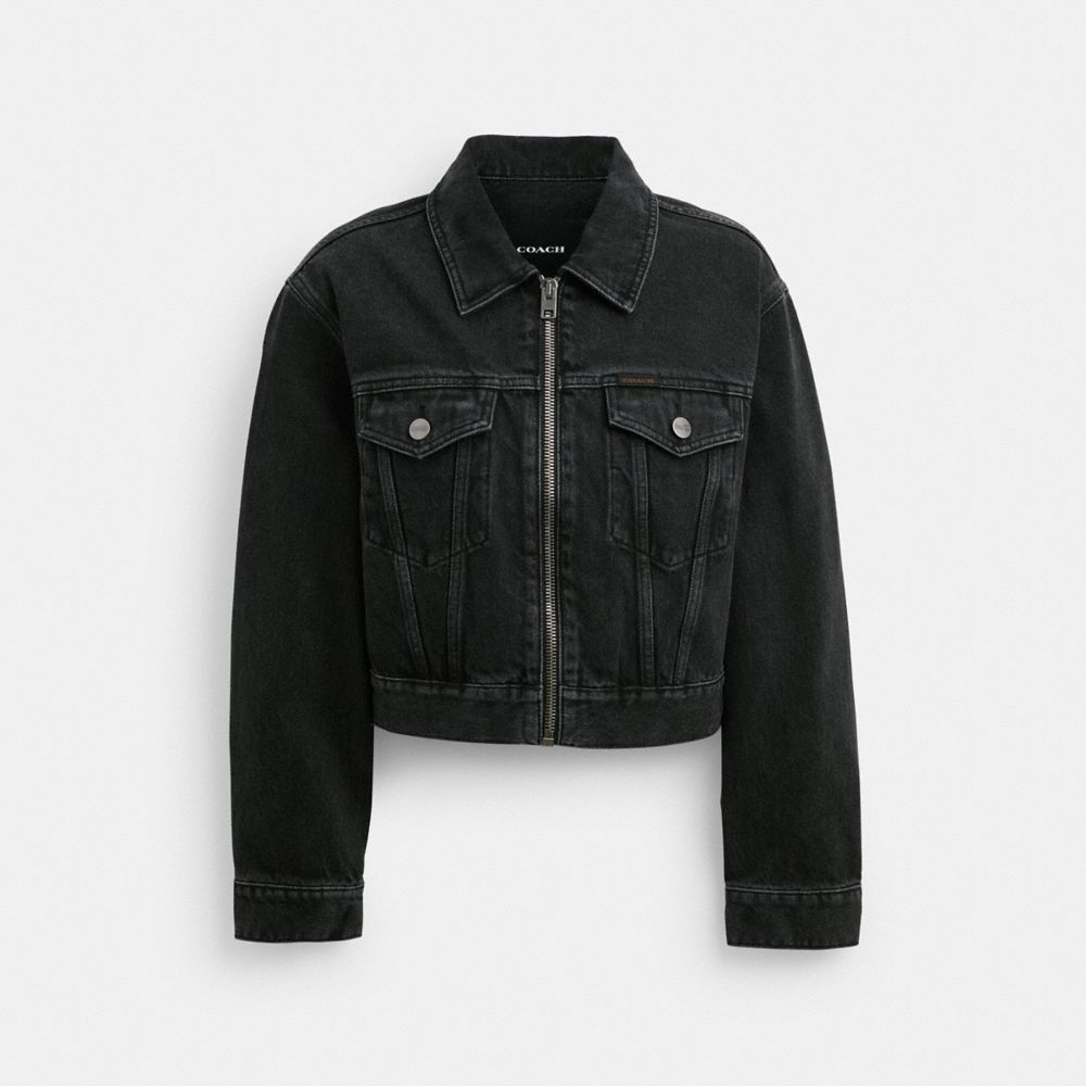 COACH®,DENIM CROP JACKET IN ORGANIC COTTON,Denim,Black,Front View image number 0