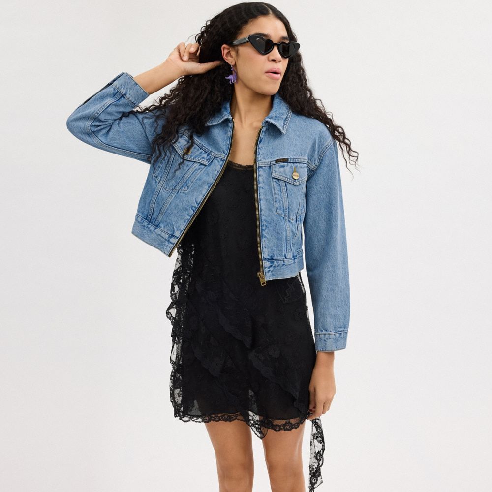 COACH®,DENIM CROP JACKET IN ORGANIC COTTON,Denim,Blue,Scale View