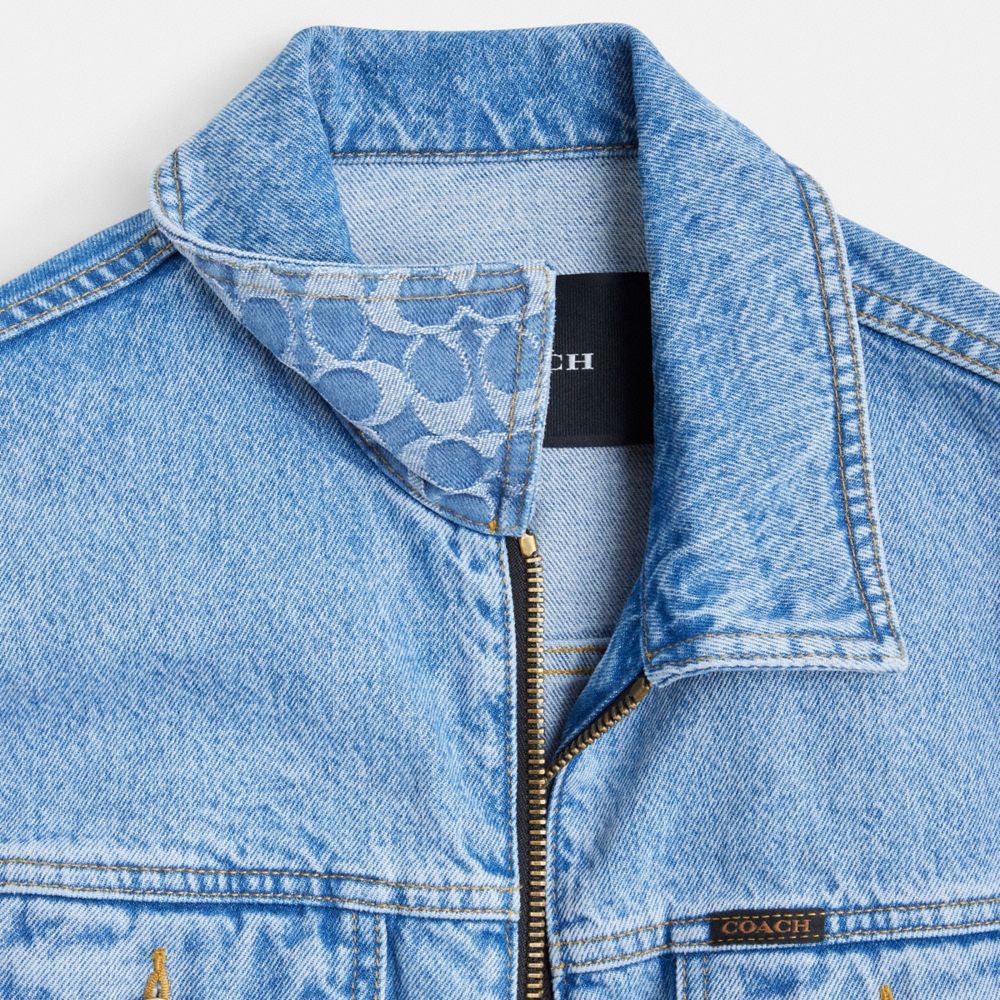 COACH®,DENIM CROP JACKET IN ORGANIC COTTON,Denim,Blue,Inside View,Top View