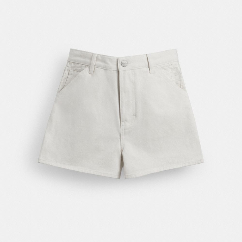 COACH®,PAINTER JEAN SHORTS IN ORGANIC COTTON,Organic Cotton,White,Front View