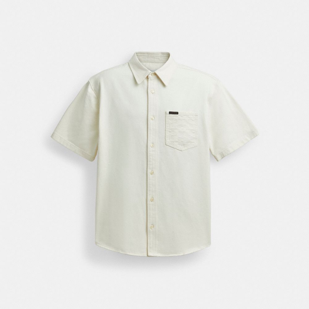 COACH®,SHORT SLEEVE DENIM SHIRT IN ORGANIC COTTON,Organic Cotton,White,Front View