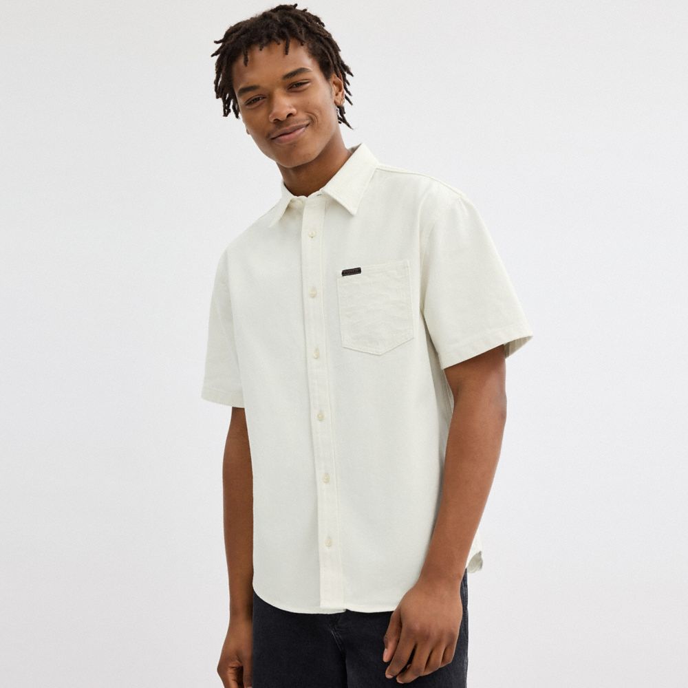 COACH®,SHORT SLEEVE DENIM SHIRT IN ORGANIC COTTON,Organic Cotton,White,Scale View