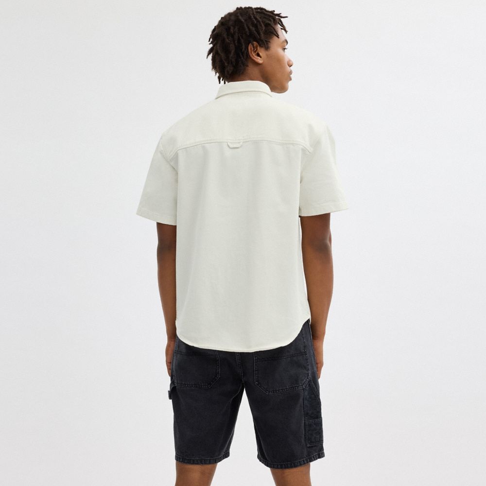 COACH®,SHORT SLEEVE DENIM SHIRT IN ORGANIC COTTON,Organic Cotton,White,Scale View