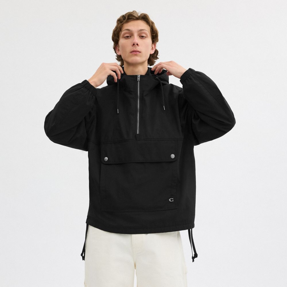 Shop Coach Half Zip Pullover Jacket In Black