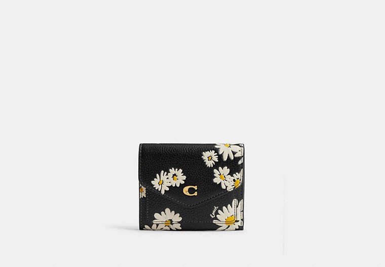 COACH®,WYN SMALL WALLET WITH FLORAL PRINT,Brass/Black Multi,Front View