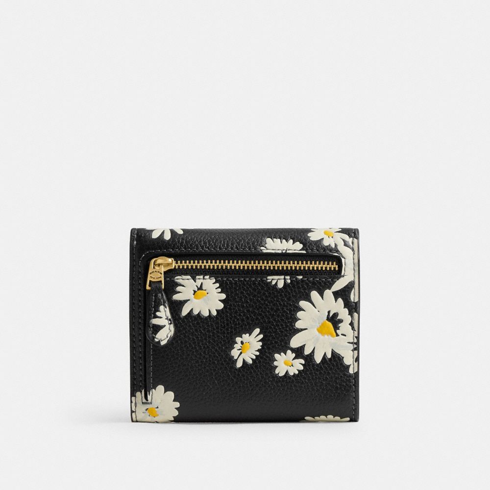 COACH®,WYN SMALL WALLET WITH FLORAL PRINT,Brass/Black Multi,Back View