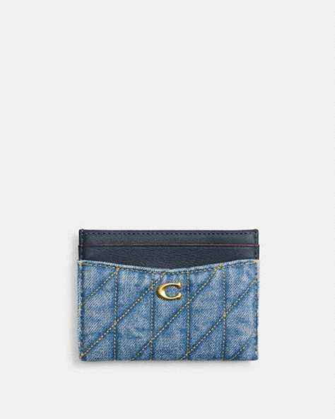 COACH®,ESSENTIAL CARD CASE WITH QUILTING,Brass/Indigo,Front View