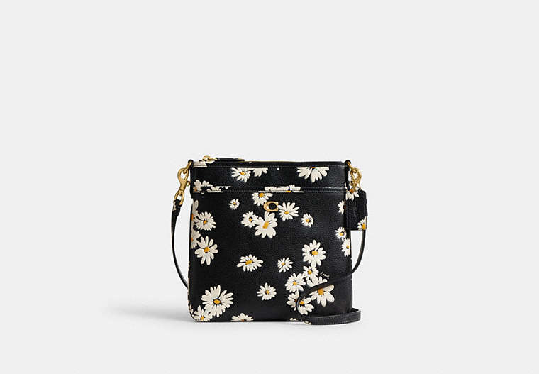 COACH®,KITT MESSENGER CROSSBODY BAG WITH FLORAL PRINT,Small,Brass/Black Multi,Front View