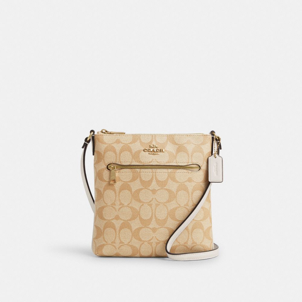 COACH®,MINI ROWAN FILE BAG IN SIGNATURE CANVAS,Signature Canvas,Mini,Gold/Light Khaki Chalk,Front View