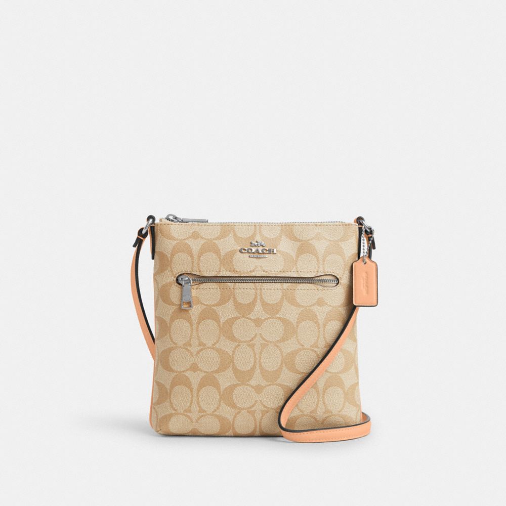 COACH®,MINI ROWAN FILE BAG IN SIGNATURE CANVAS,Signature Canvas,Sv/Light Khaki/Faded Blush,Front View