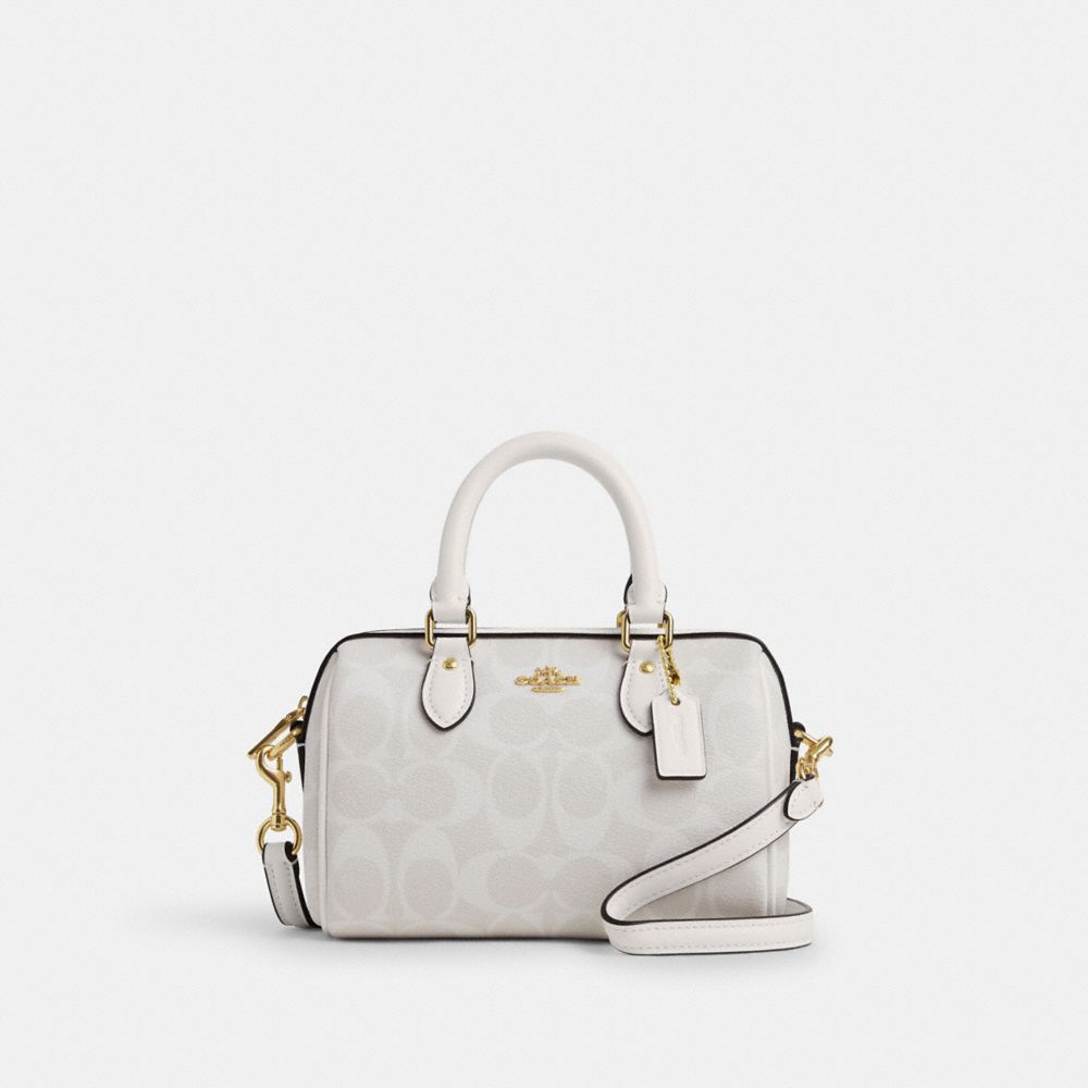 COACH®,MINI ROWAN CROSSBODY IN SIGNATURE CANVAS,Signature Canvas,Small,Gold/Chalk/Glacierwhite,Front View