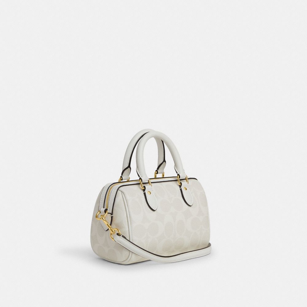 COACH®,MINI ROWAN CROSSBODY IN SIGNATURE CANVAS,Signature Canvas,Small,Gold/Chalk/Glacierwhite,Angle View