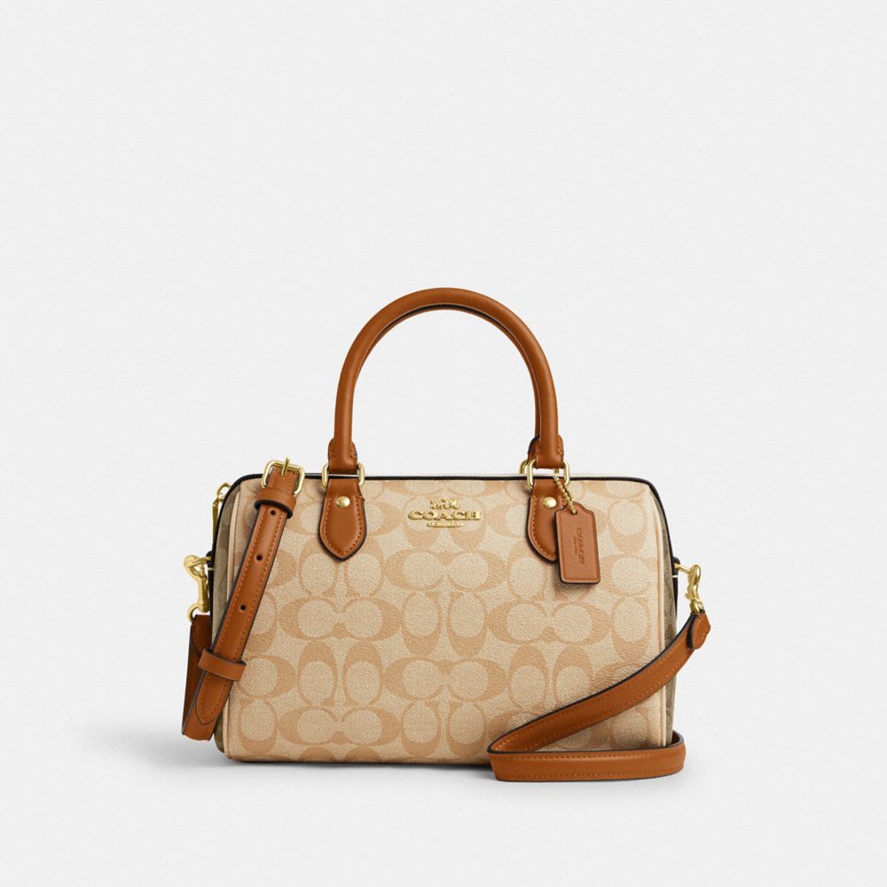 COACH®,ROWAN SATCHEL BAG IN BLOCKED SIGNATURE CANVAS,Signature Canvas,Medium,Im/Light Khaki/Khaki Multi,Front View