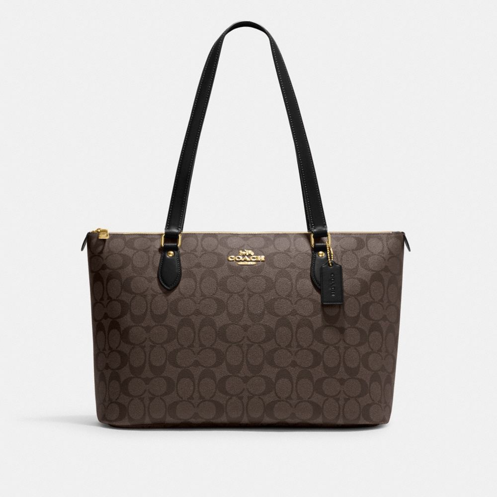 COACH®,GALLERY TOTE BAG IN SIGNATURE CANVAS,Signature Canvas,Large,Gold/Brown Black,Front View