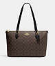 COACH®,GALLERY TOTE BAG IN SIGNATURE CANVAS,pvc,Gold/Brown Black,Front View