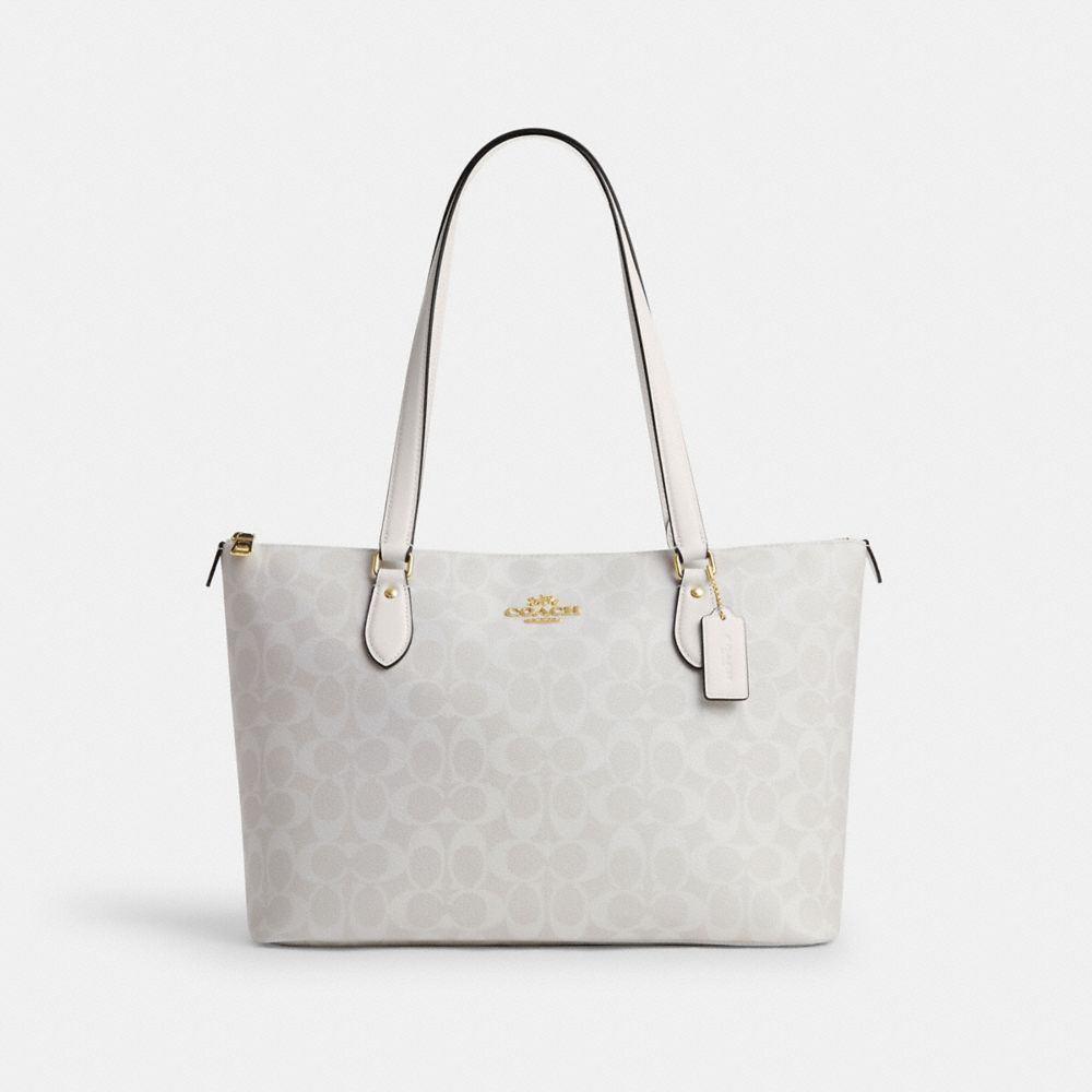 COACH®,GALLERY TOTE BAG IN SIGNATURE CANVAS,Signature Canvas,Large,Gold/Chalk/Glacier White,Front View