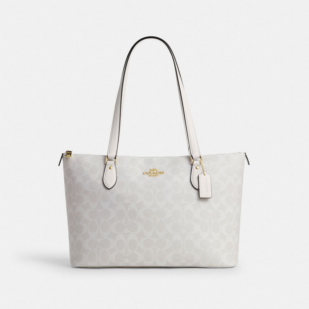 COACH®,GALLERY TOTE BAG IN SIGNATURE CANVAS,Signature Canvas,Gold/Chalk/Glacierwhite,Front View