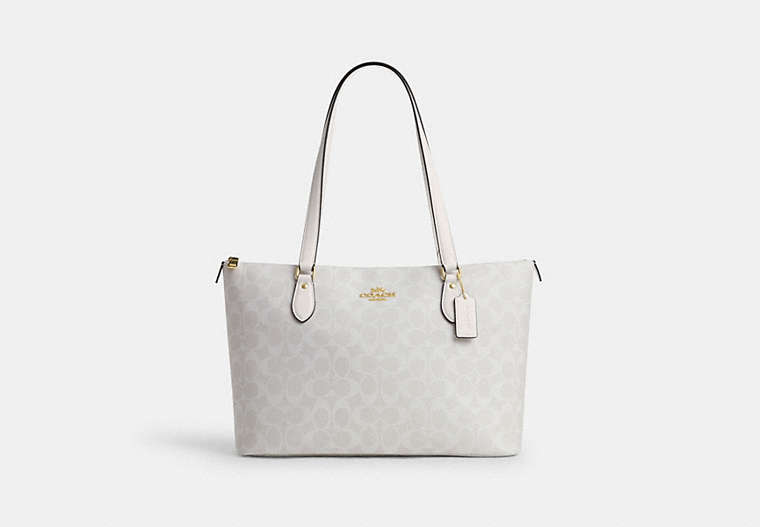 COACH®,GALLERY TOTE BAG IN SIGNATURE CANVAS,pvc,Large,Gold/Chalk/Glacierwhite,Front View