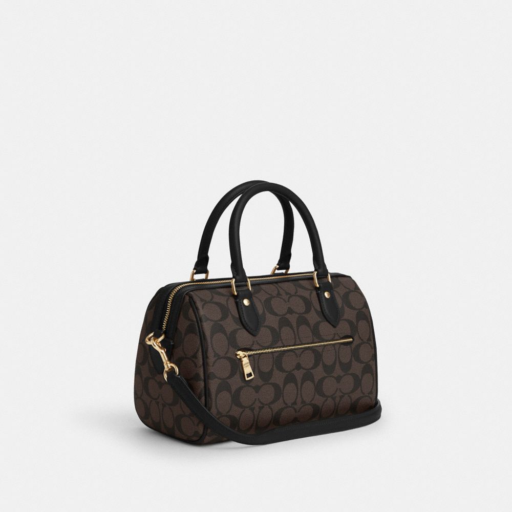 COACH®,Rowan Satchel Bag In Signature Canvas,Canvas,Leather,Satchel,Logo,Work,Brown,Angle View