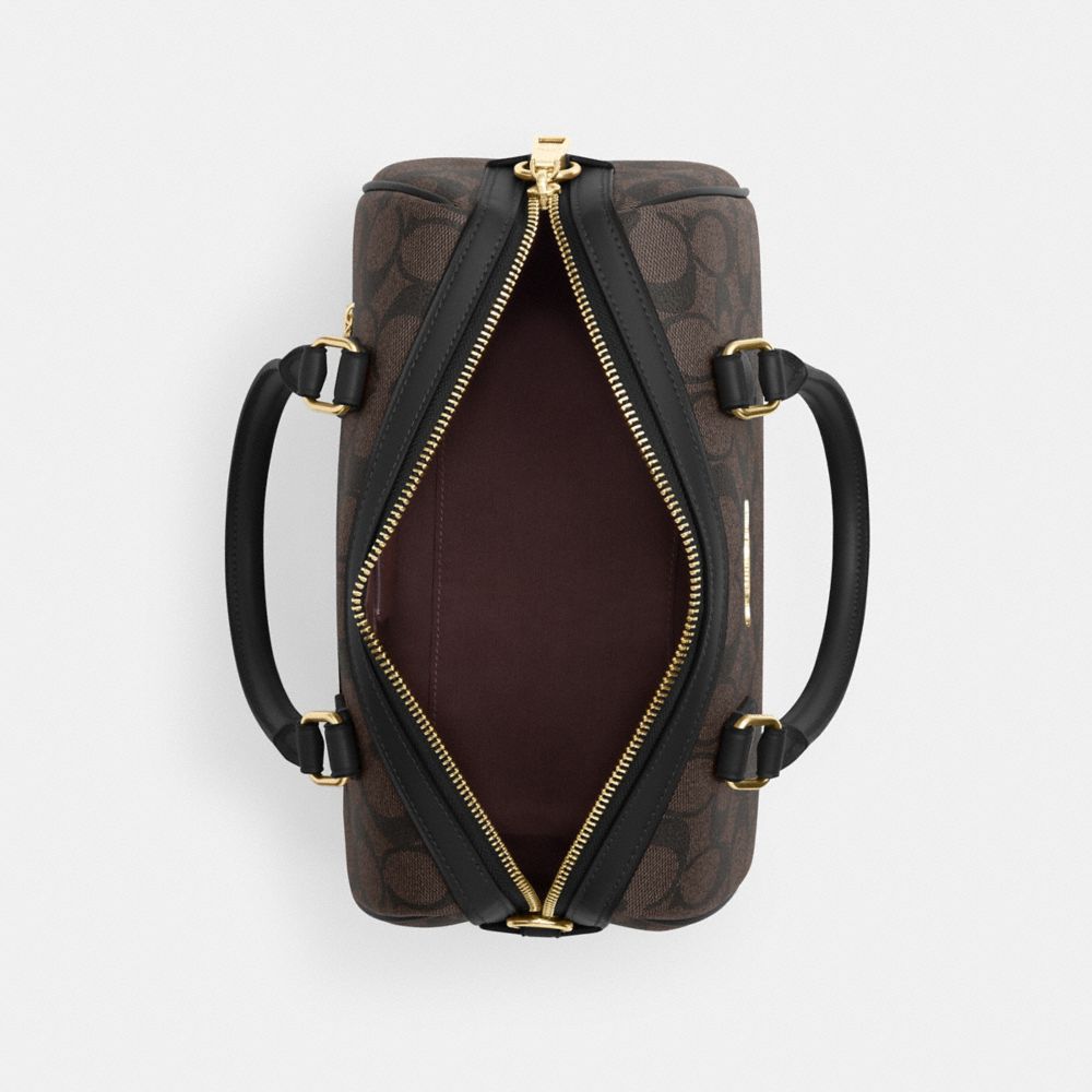 COACH®,Rowan Satchel Bag In Signature Canvas,Canvas,Leather,Satchel,Logo,Work,Brown,Inside View,Top View