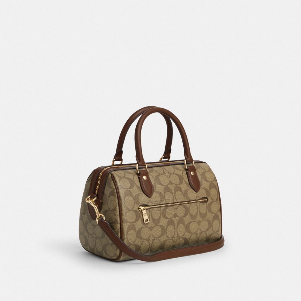 COACH®,Rowan Satchel Bag In Signature Canvas,Leather,Canvas,Satchel,Logo,Work,Brown,Angle View