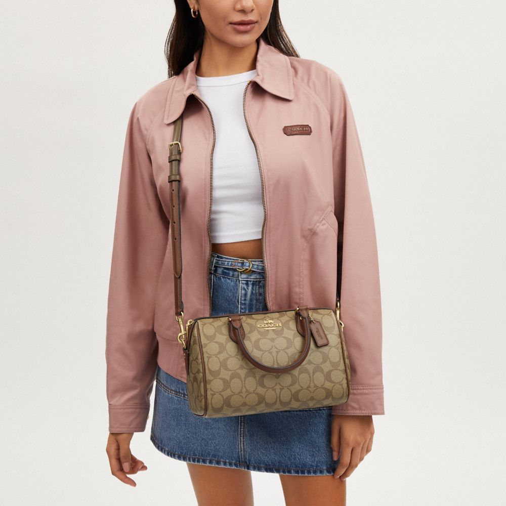 COACH®,Rowan Satchel Bag In Signature Canvas,Leather,Canvas,Satchel,Logo,Work,Brown,Detail View
