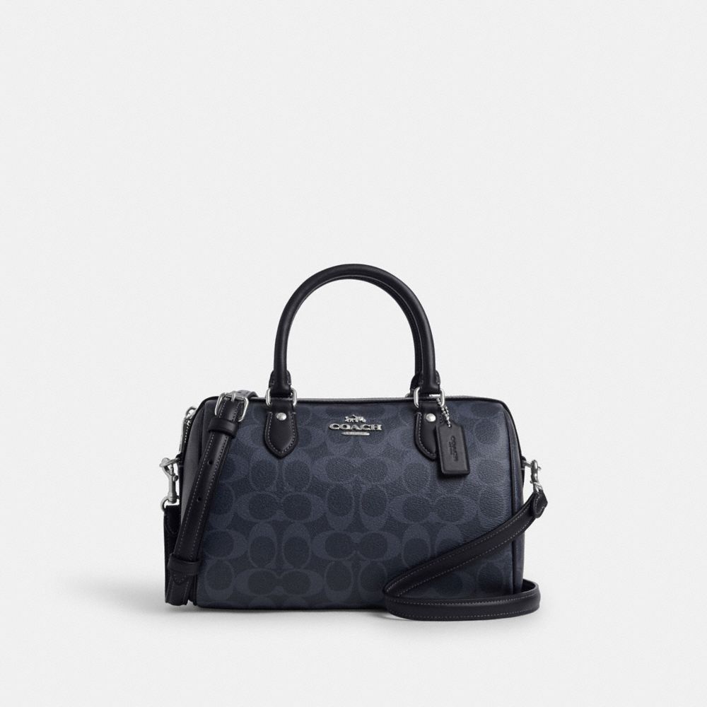 COACH®,ROWAN SATCHEL BAG IN SIGNATURE CANVAS,Signature Canvas,Medium,Silver/Denim/Midnight Navy,Front View