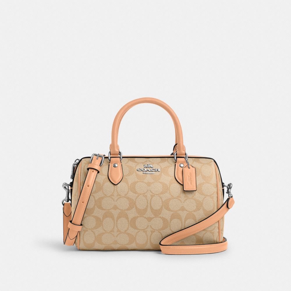 COACH®,ROWAN SATCHEL BAG IN SIGNATURE CANVAS,Signature Canvas,Medium,Sv/Light Khaki/Faded Blush,Front View